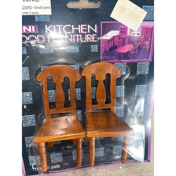 New Vintage Wood Mini Chair Miniature Furniture Dollhouse 2 Chairs - Picture 2 of 6